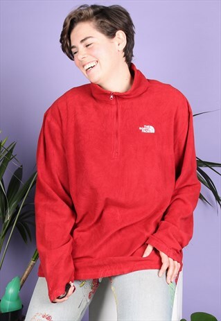 VINTAGE THE NORTH FACE FLEECE IN RED WITH 1/4 ZIP