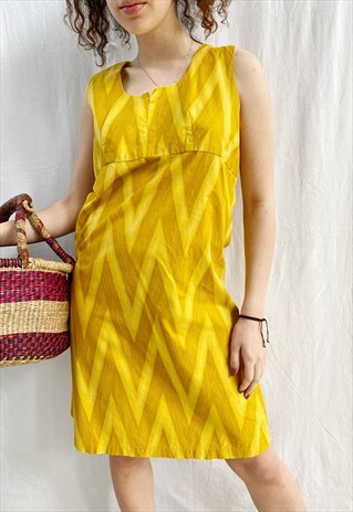 VINTAGE 60S CITRUS MOD ABSTRACT CHEVRON PRINT MIDI DAY DRESS