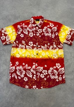 Vintage Hawaiian Shirt Bright Flower Patterned Shirt