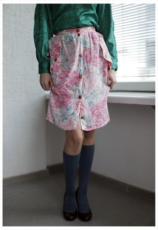 VINTAGE 70'S WHITE FLOWER PRINT BUTTON UP SKIRT