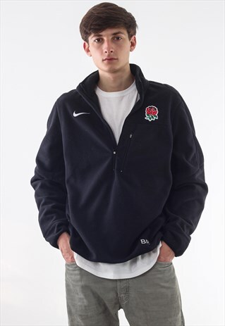 VINTAGE NIKE ENGLAND PULLOVER HALF ZIP JACKET BLACK