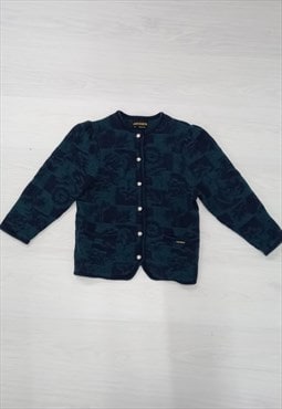 Vintage Geiger Cardigan Green Navy Patterned