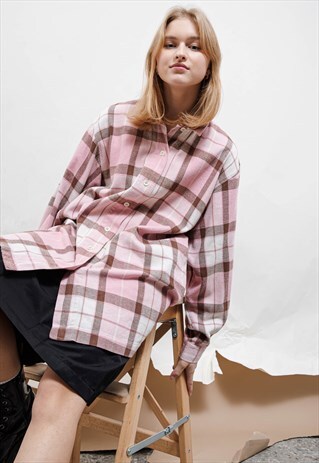 VINTAGE 90S GRUNGE PROLONGED PINK CHECK SHIRT WOMEN L/XL