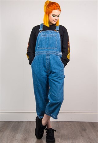 VINTAGE 90'S BLUE DENIM GAP CROPPED LEG DUNGAREES