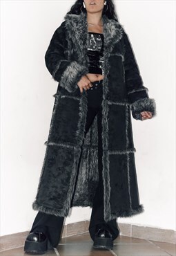 Vintage Furry Patchwork Longline Afghan Coat