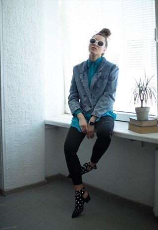 VINTAGE 80'S BLUE ACID WASHED DENIM JACKET