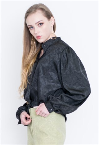 VINTAGE BLACK PATTERNED LONG SLEEVE RETRO SHIRT