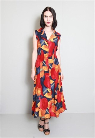 VINTAGE 1990'S OVERSIZED FLORAL PRINT MAXI DRESS