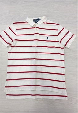 00's Polo Shirt White Red Short Sleeve Striped