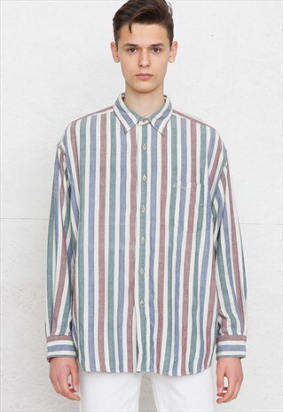 VINTAGE GREEN WHITE LEE COOPER LONG SLEEVE STRIPED SHIRT