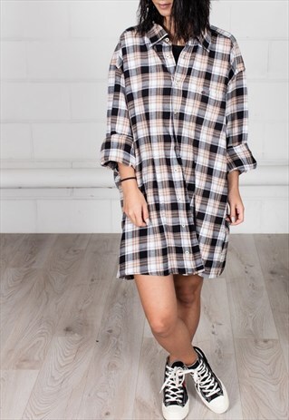 VINTAGE RETRO CHECKED UNISEX SHIRT DRESS