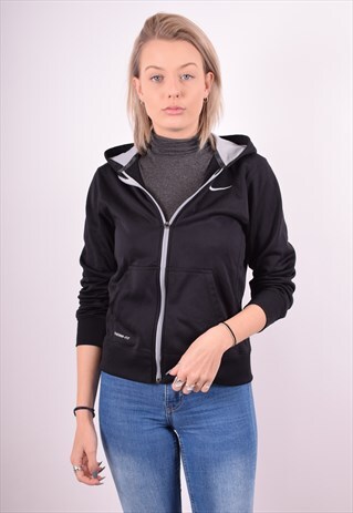 NIKE WOMENS VINTAGE HOODIE JACKET SMALL BLACK 90S