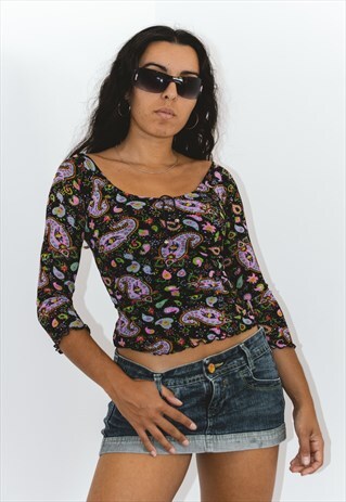 VINTAGE 3/4 SLEEVES FLORAL CROP TOP