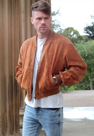 1990'S VINTAGE RICH TAN SUEDE BOMBER JACKET