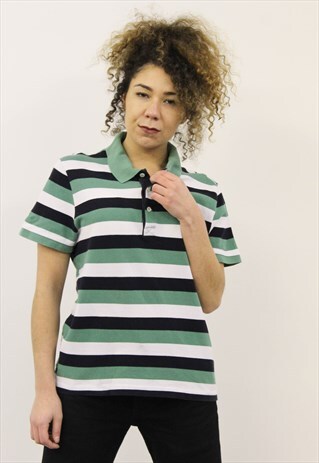 VINTAGE 1990S GREEN STRIPED TOMMY HILFIGER POLO SHIRT