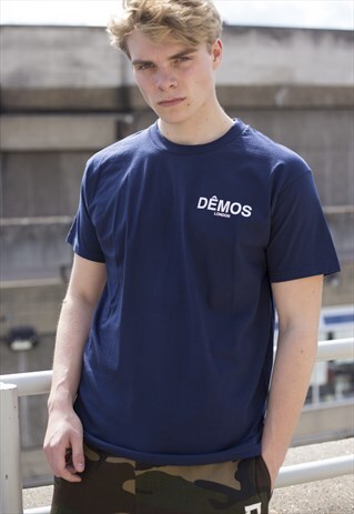 DEMOS NAVY DEMOS LONDON LOGO COTTON T-SHIRT TEE
