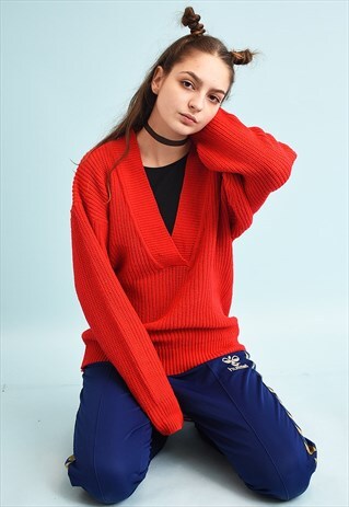 80'S RETRO SLOUCHY RIBBED KNIT OVERSIZED JUMPER