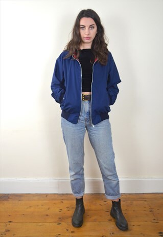 1990S VINTAGE BLUE TARTAN LINED HARRINGTON JACKET