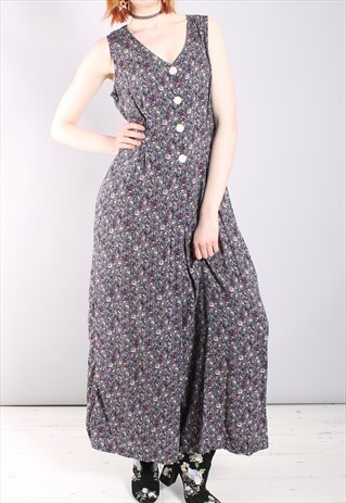 VINTAGE 80S FLORAL PATTERNED BUTTON WIDE LEG JUMPSUIT