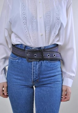 Abstract embroidery vintage oversized cotton grey belt 