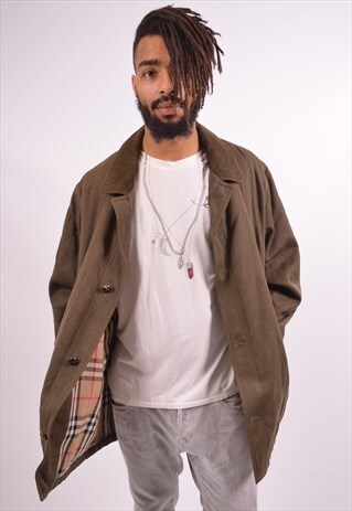 BURBERRY MENS VINTAGE QUILTED JACKET MEDIUM KHAKI 90S