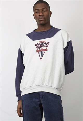 VINTAGE 80'S ADIDAS NAVY RAGLAN GREY MARL SWEATSHIRT