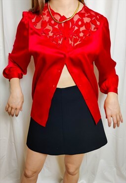 Vintage Red button up blouse (Up to a 12)