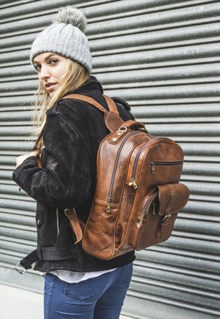 TEXTURED LEATHER OFFICE BACKPACK (BROWN)