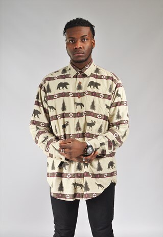 VINTAGE BEIGE WINTER PATTERNED SHIRT