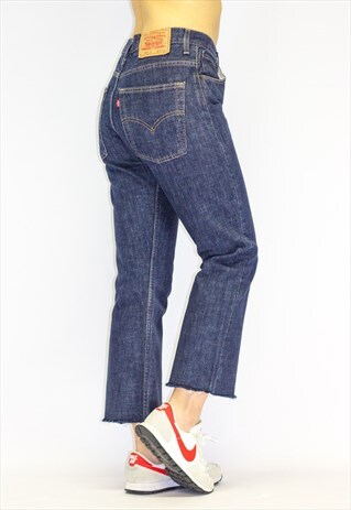 VINTAGE 501 DISTRESSED FRAYED HEM ANKLE GRAZER JEANS