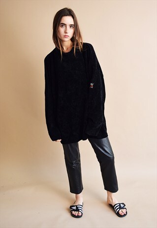 90'S RETRO COZY KNIT OVERSIZED VELVETTEN NEUTRAL JUMPER TOP