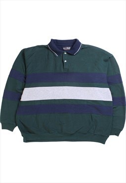 Vintage  M E Sport Sweatshirt Striped Quarter Button Green