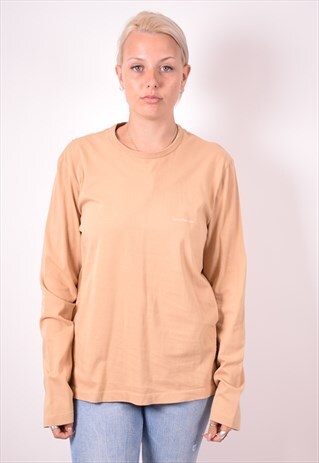 CALVIN KLEIN WOMENS VINTAGE TOP LONG SLEEVE XL KHAKI 90S