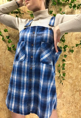 VINTAGE CUSTOM BLUE FLANNEL PINAFORE DRESS