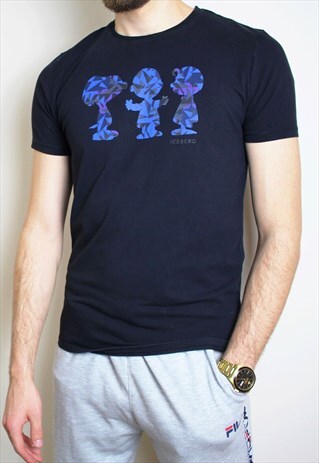 VINTAGE ICEBERG PEANUTS T-SHIRT MENS MEDIUM SLIM FIT NAVY