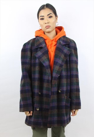 VINTAGE 90'S CHECK WOOLEN COAT