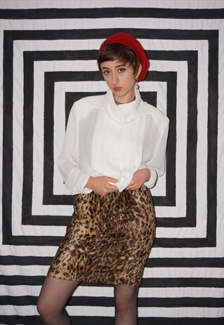 VINTAGE 80'S PLEATED WHITE WRAP COLLAR BLOUSE
