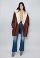 80's Vintage Ladies Coat Brown Leather Shearling Jacket