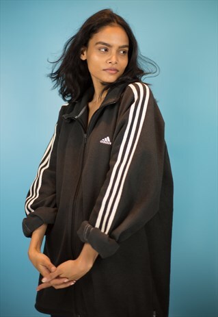 VINTAGE 90S ADIDAS FLEECE JACKET 3 STRIPES BLACK