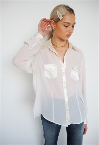VINTAGE WHITE SEMI SHEER SHIRT