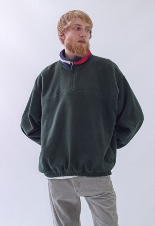 VINTAGE MENS TOMMY LOGO HALF ZIP PULLOVER FLEECE JACKET
