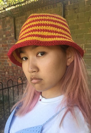 RE AND YELLOW CROCHET BUCKET HAT