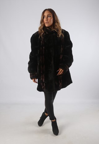 VINTAGE FAUX FUR COAT JACKET SHORT MID UK L 14 (J9BD)