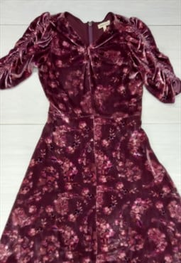 Vintage 90s Dress Purple Floral Velvet Maxi