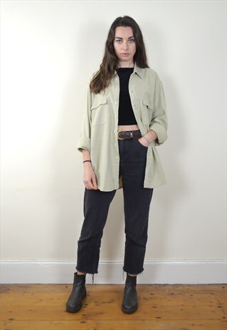 90S VINTAGE CREAM TWO POCKET LONG SLEEVE FLANNEL SHIRT