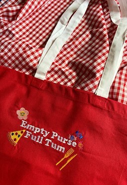 Empty Purse, Full Tum Embroidered Slogan Tote Bag