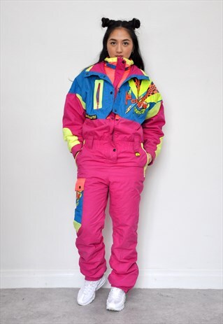 80S RETRO GRAPHIC PRINT FUNKY ONE PIECE SKI SUIT