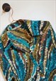 VINTAGE 90S ABSTRACT TIE-DYE PRINT PLEATED BLOUSE SIZE 8-10