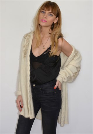 VINTAGE CREAM WOOL KNITTED LONG CARDIGAN