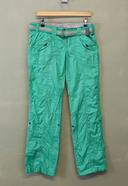 Vintage Y2K Cargo Pants Turquoise With Pockets And Belt 